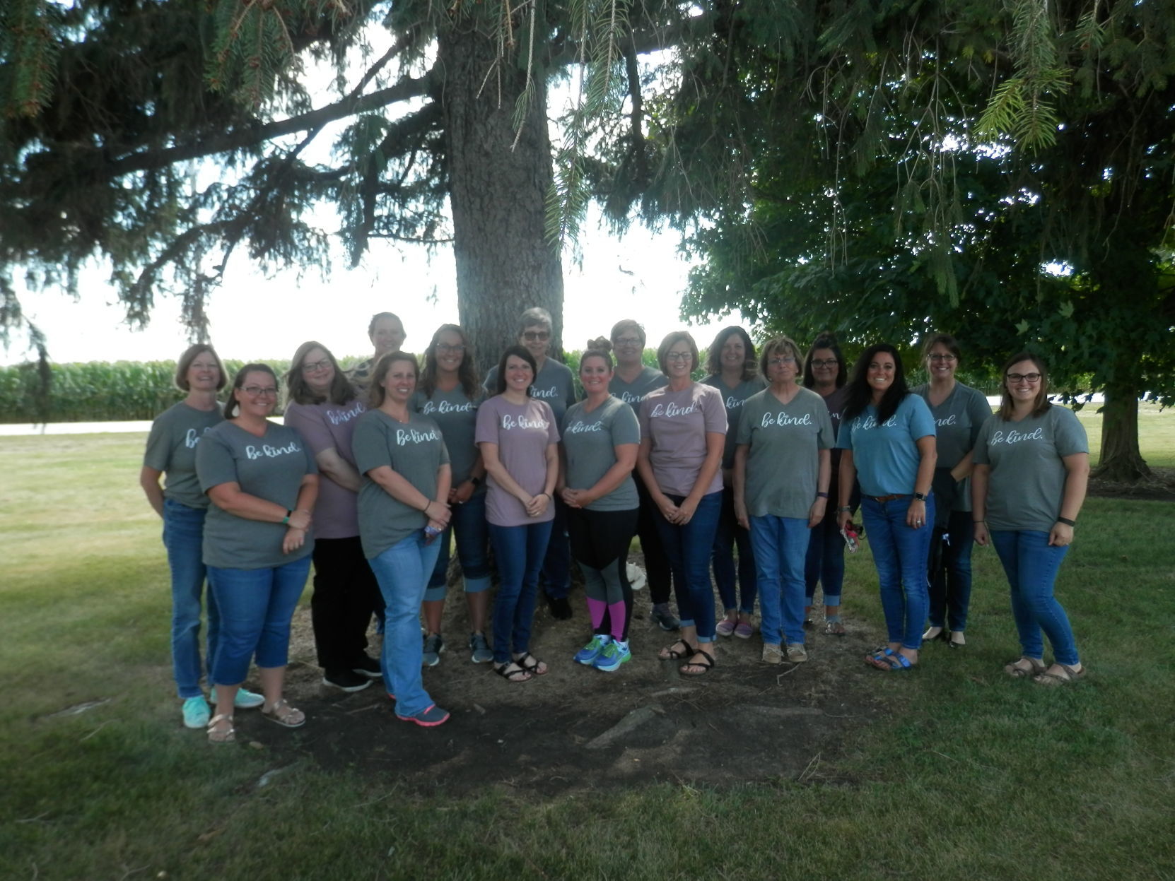 Pine Village staff shows their ‘Be Kind’ shirts
